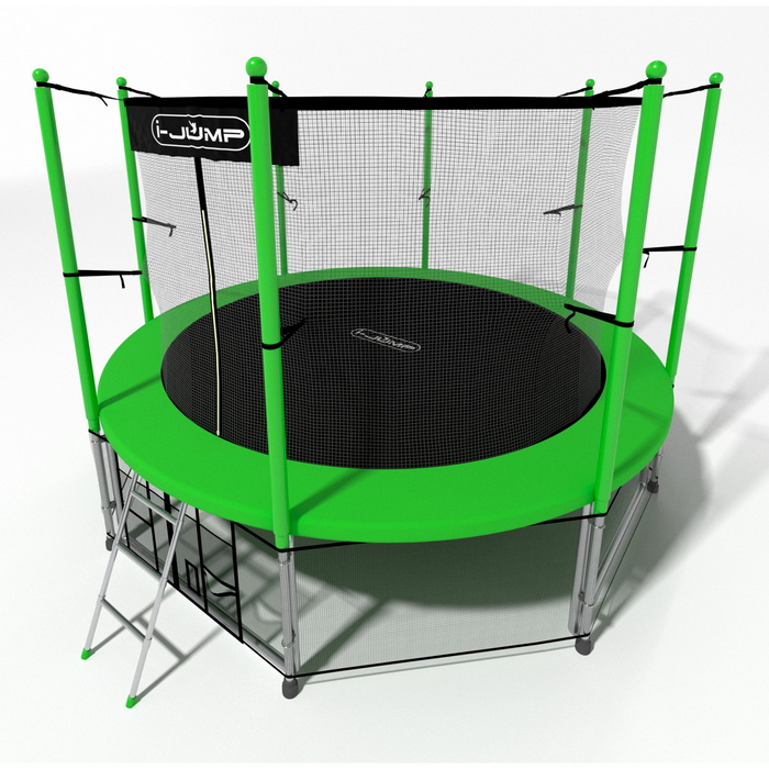 Батут i-Jump Classic 10FT 306 см с нижней сетью и лестницей зеленый 700_700