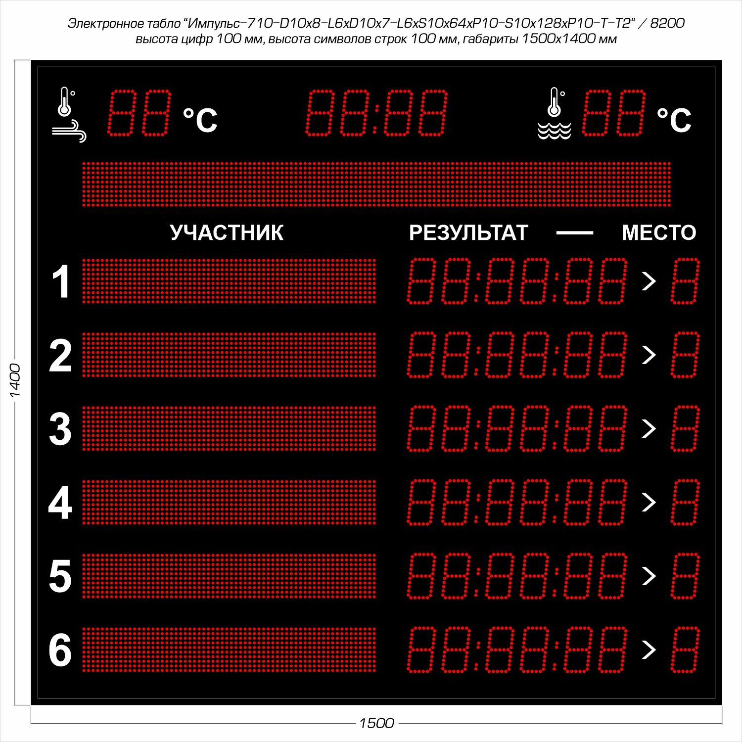 Табло для плавания Импульс 710-D10x8-L6xD10x7-L6xS10x64xP10-S10x128xP10-T-T2 1500_1500