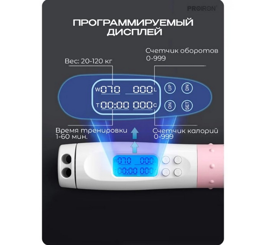 Скакалка умная с дисплеем PROIRON ПРО041 бело-розовый 846_800